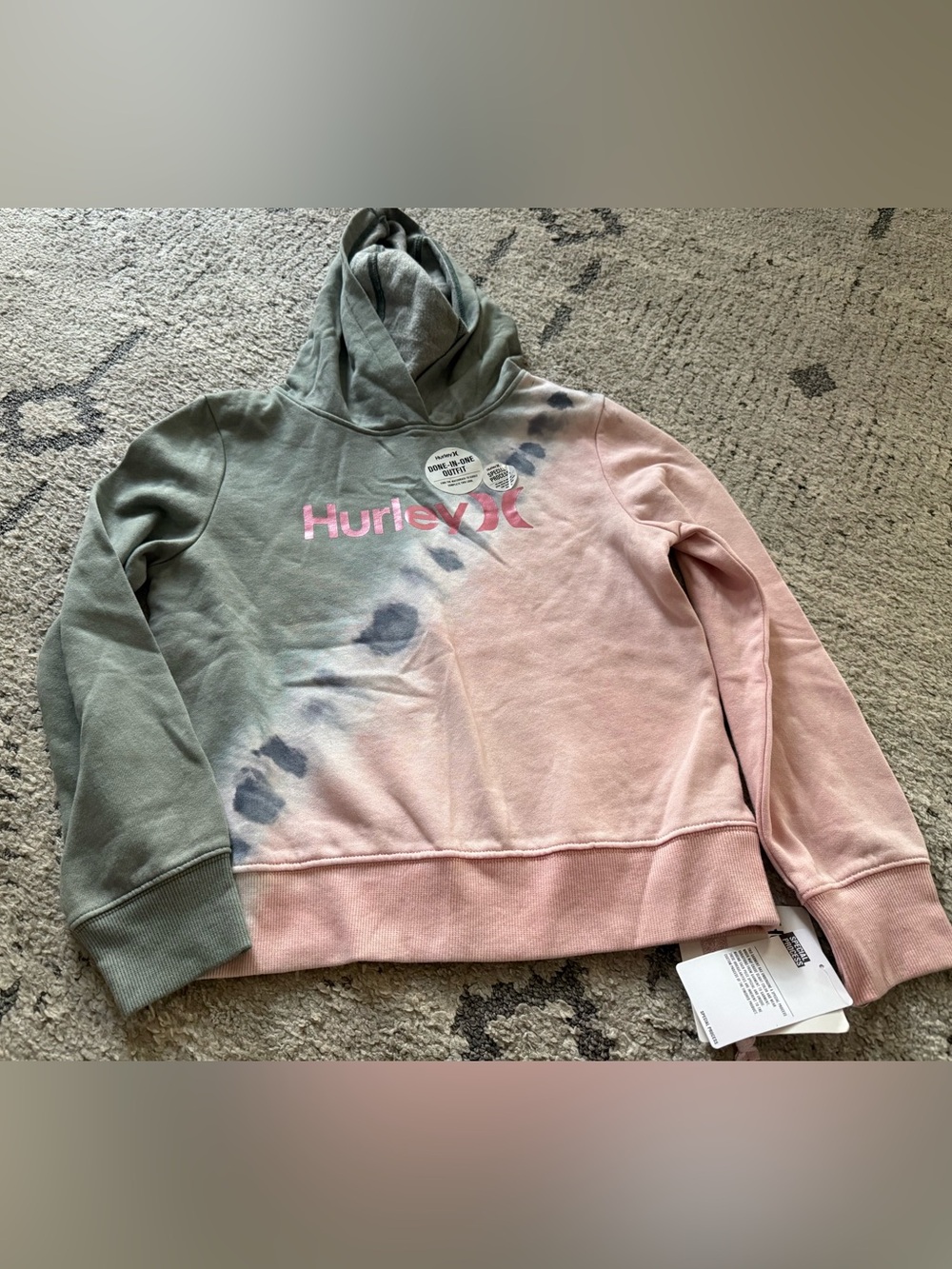 Hurley girls Two-Tone Tie-Dye Hoodie Sweatshirt - Pink & Sage